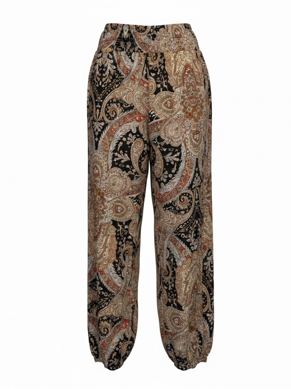 Printed Paisley Relaxed Wide-Leg Pants (harem style) - Black Multi
